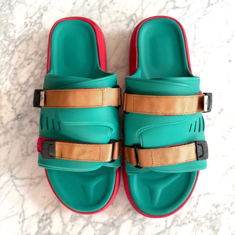 Suicoke Urich Slide Sandals Rubber Platform Adjustable Green Red Womens Size 11 - Picture 4 of 9